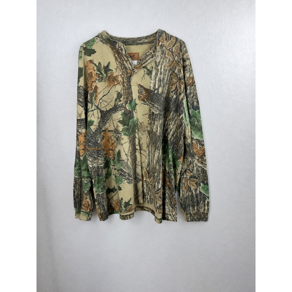 Duxbak Men's 2XL Realtree Camo Long Sleeve Henley Shirt Hunting 100% Cotton